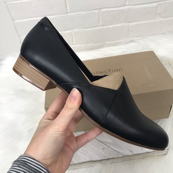 Clarks Collection By Clark’s NIB Juliet Palm Black Leather Slip On Loafers - Picture 2 of 7